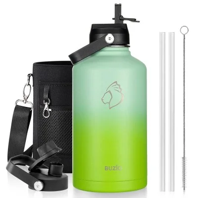 Buzio Duet Series Water Bottle with 2 Lids and Sleeve 1.9L - Gradient Green